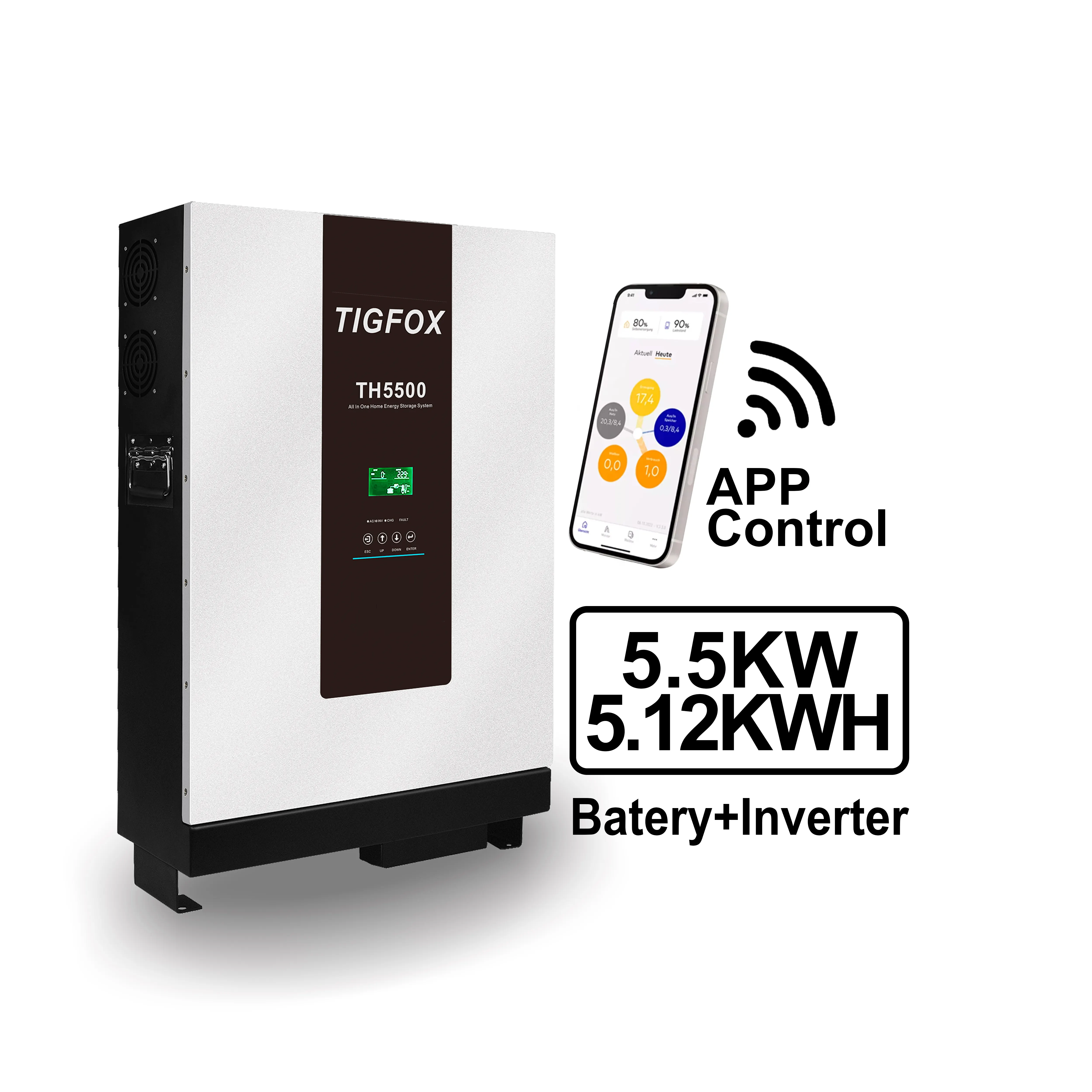 TIGFOX Belanda gudang 220V 10KW-5KW Smart WIFI Inverter lengkap baterai untuk digunakan di rumah sistem penyimpanan energi tenaga surya 15KW