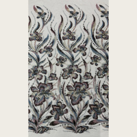 Tissu en tulle lourd vintage brodé de fleurs d'iris, style peinture à l'huile, pour robe de soirée