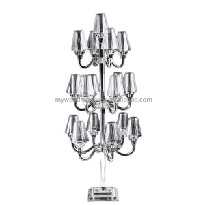 K62 Candélabre de mariage moderne à 5 bras en cristal transparent de haute qualité avec couvercle en verre tubulaire, centre de table, porte-bougie à 5 têtes - Product Image 4