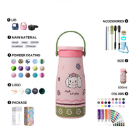 Bouteille d'eau isotherme Everich personnalisable avec logo pour enfants, 600 ml, avec couvercle à paille, en acier inoxydable, sans BPA, idéale pour l'école et comme cadeau