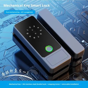 Interchangeable gauche droite sans clé mot de passe électronique intelligent porte en verre de bureau OLED WiFi empreinte digitale sans cadre à Double ouverture - Product Image 2