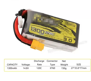 Batterie Lipo 1050/1300/1400/1550/1800/2000mAh 120C 4S/6S 4.2V avec prise XT60 pour drone de course FPV RC Fabriqué en Chine - Product Image 6