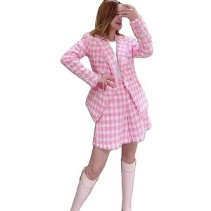 A5472高品質ピンク長袖ポケットダブルブレストチェックプラスサイズ女性用冬コート2021 - Product Image 1