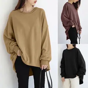 Full Casual Solid Color Thicken Modest Sweatshirts Muslim Women Simple Long Sleeve Tunic Tops Loose Black Pullovers Shirts