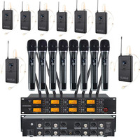 Microphone sans fil professionnel UHF 8 canaux UR-8000-F 640-690 MHz avec micro-cravate et casque portables