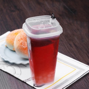 Gobelet à salade de fruits en plastique PP de forme carrée avec fourchette, gobelets jetables transparents écologiques à offrir - Product Image 4