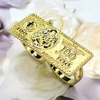 Bague Hiphop Tendance et Distinctive en Alliage Plaqué Or 14K, Motif Billets de 100 Dollars, Cadeau de Mariage pour Hommes, Femmes, Unisexe