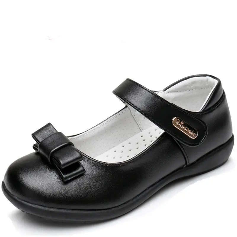 kids flats school dress uniform daily round head school shoes leather for girls black