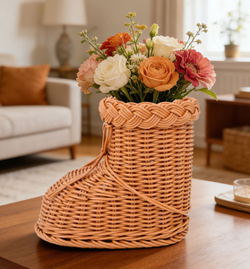Panier cadeau <span class=keywords><strong>de</strong></span> Noël en rotin tressé imitation artisanal, en forme <span class=keywords><strong>de</strong></span> bottes <span class=keywords><strong>de</strong></span> <span class=keywords><strong>neige</strong></span>, pour emballage créatif - Product Image 6