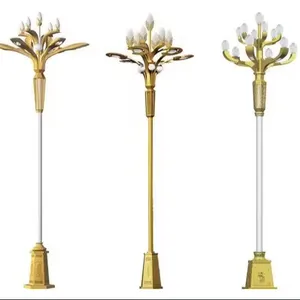 Buket lampu seni logam, lentera tiang bunga magnolia atas, lampu pilar kota, teknik pencahayaan lanskap jalan