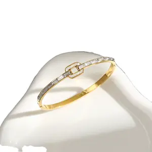 Wholesale trendy jewelry tarnish free jewellery stainless steel jewelry 18k gold plated bracelet bangles zircon bracelets