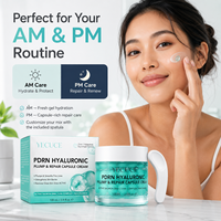 Crème en capsules bleues YECUCE PDRN à l'acide hyaluronique, logo personnalisé, crème réparatrice anti-âge pour le visage, hydratant, complexe 5HA, niacinamide