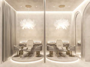 Juego de muebles de peluquería de diseño de tienda de peluquería moderna personalizada con precio al por mayor con espejo cuadrado ovalado de lujo ligero - Product Image 6