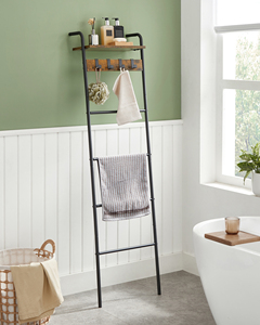 <span class=keywords><strong>VASAGLE</strong></span> Porte-serviettes de salle de bain Porte-couette en bois avec 4 crochets amovibles <span class=keywords><strong>Étagère</strong></span> échelle couverture - Product Image 3