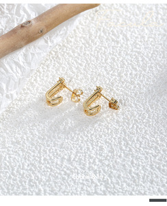 Wholesale Double J Design Gold Plated Mini Crystal <b>Stud</b> Earrings Trendy Style Zircon Gift Accessory for Women Fashion Letter - Product Image 1