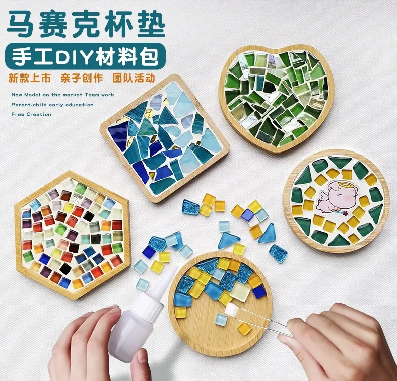 Creativo fai da te tessere di mosaico di vetro kit artigianali in legno sottobicchiere per adulti bambini materiali pacchetto sottobicchiere fatti a mano decorazioni per la casa regali