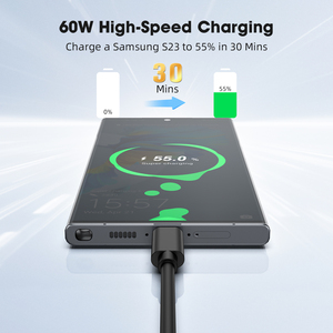 Câble de transfert de données haute vitesse USB3.2 10 Gbps 3A 60W, câble de données en PVC noir de type C - Product Image 3