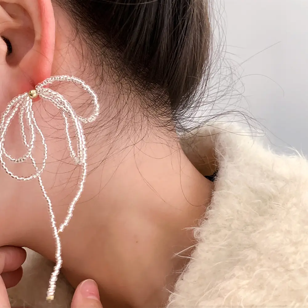 Fine Design Dainty Bijoux Perle Arc Fleur Formes Perles Vacances Mariage Fille Accessoires Long Glands Boucles D'oreilles