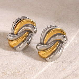 <b>Stud</b> <b>Earrings</b> 18k Gold Stainless Steel Wave Pattern Fashion Jewelry - Product Image 4