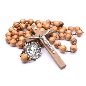 JC wholesale Rosary pendent Necklace Wooden Catholic Necklace Charm Cross Handmade Faith Of Religious Virgin Necklace