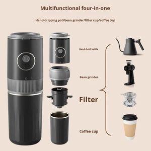 Mini moulin à café électrique portable d'extérieur entièrement automatique en acier inoxydable USB pour la préparation du café en voiture, isolé - Product Image 4
