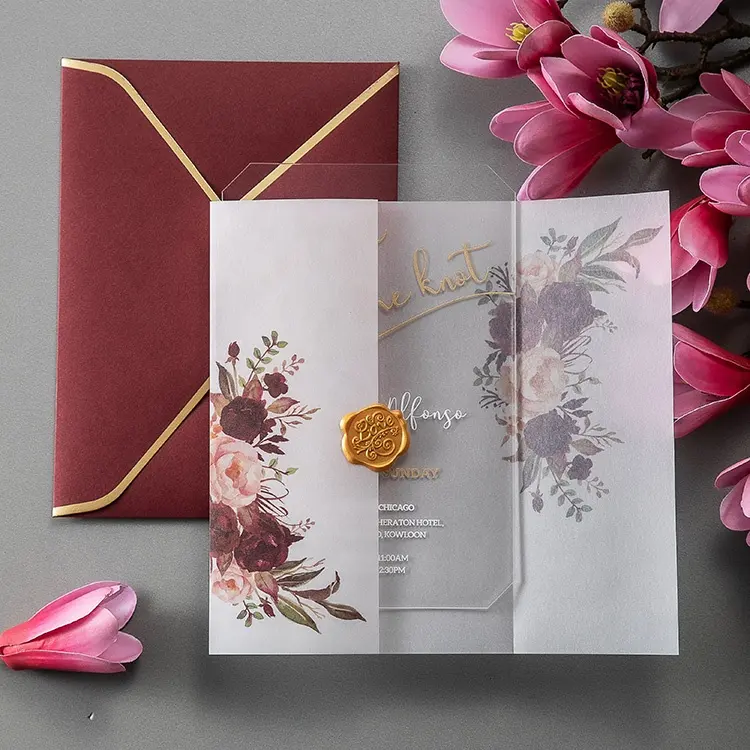 Ensemble de cartes de mariage Cartes d'invitation en acrylique Invitations de mariage en plexiglas transparent avec couverture en vélin