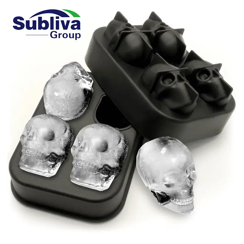 3D Ice Cube Mold Cool Whiskey Wine Cocktail Ice Cube Tray Silicone Maker Skeleton Form Ice Cram Mould