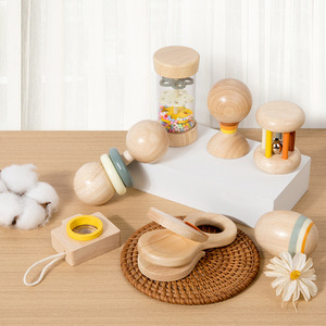 Set de Instrumentos Musicales Educativos Orff de Madera de 6 Piezas para Bebés y Niños Pequeños, Incluye Campanillas, <span class=keywords><strong>Trompeta</strong></span> Pequeña, Castañuelas y Modelo de Cama - Product Image 1