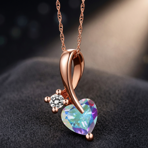 Collier en argent sterling 925 plaqué or rose, design simple, forme de cœur, pour enfants et femmes, pendentif en topaze mystique mercure - Product Image 3