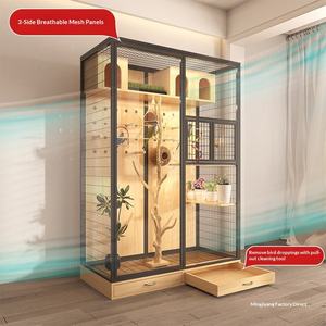 قفص طيور كبير جدًا من المعدن للببغاء، قفص فاخر شفاف بيئي للطاووس في الهواء الطلق مع عجلات وصينية - Product Image 3