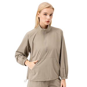 Felpa autunno e inverno collo in piedi mezza cerniera asciugatura rapida traspirante a maniche lunghe ampio sportivo Casual Top da donna - Product Image 1