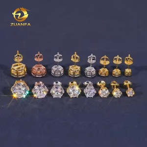 VVS D Moissanite yuvarlak kesim 4 ila 10mm 6 çatalak Trendy takı kulak çıtçıt Unisex 925 ayar gümüş özel vida geri damızlık küpe - Product Image 1