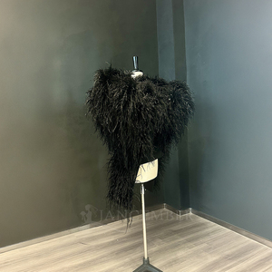 Nt153 Black Feather Bolero Jacket Dramatic Oversized Shoulder Cropped Evening Cape Formal Dress Runway Party <b>Top</b> Jancember - Product Image 2