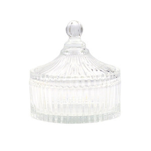 Luxury <strong>Decorative</strong> European-style Special Shape Empty Round Glass Candle <strong>Jars</strong> with Glass Lid - Product Image 1