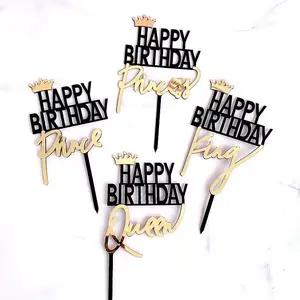 Cá tính hạnh phúc bánh sinh nhật Topper-Acrylic vua nữ hoàng vương miện bánh chèn trang trí cho bữa tiệc sinh nhật và kỳ nghỉ Nguồn cung cấp