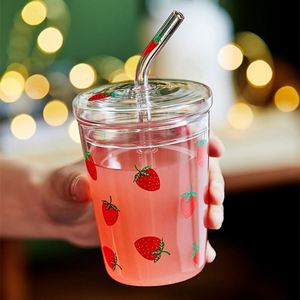 Custom 350Ml High Borosilicate Strawberry Printing Water Office Cute <b>Coffee</b> Juice Mug Without Handle Single Layer <b>Cup</b> - Product Image 6