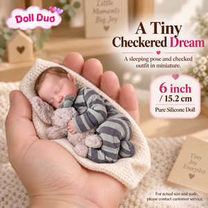 ตุ๊กตาเด็กเกิดใหม่ซิลิโคนทั้งตัวขนาด 6 นิ้ว รุ่น Doll Duo Custom ชุดนอนลายสก็อตแบบนอนตะแคง พร้อมกระต่ายน้อยเหมือนจริง ของขวัญคริสต์มาสสำหรับเด็ก - Product Image 1