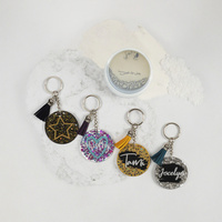 Design personnalisé impression double face logo mosquée islamique saoudienne résine transparente paillettes acrylique plastique porte-clés charme avec époxy