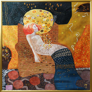 Opera d'arte ispirata a 'Serpenti d'Acqua II' di Gustav Klimt, maestria simbolista per l'arredamento di lusso - Product Image 1