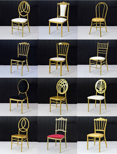 Vente en gros de chaises de mariage à dossier rond couleur or bon marché en métal fer Chaises de salle à manger d'occasion pour événement - Product Image 6