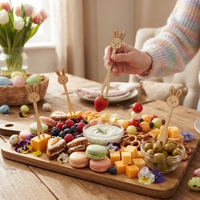 Schattige paashaas bamboe fruitvorkjes EC 1935/2004 DGCCRF-conform dessertvorkjes FSC-gecertificeerd party cocktailprikkers voedselprikkers