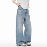Pantalon en jean de haute qualité - Nouveau style rétro délavé, coupe droite ample, jambe large, style américain, pour homme