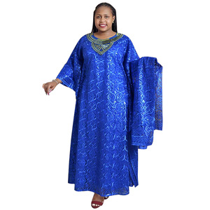 Ensemble <span class=keywords><strong>3</strong></span> <span class=keywords><strong>Pièces</strong></span> Dashiki Robes Africaines pour Femmes Printemps Été, Longue Robe Musulmane avec Intérieur et Foulard, Vêtements Africains - Product Image 6