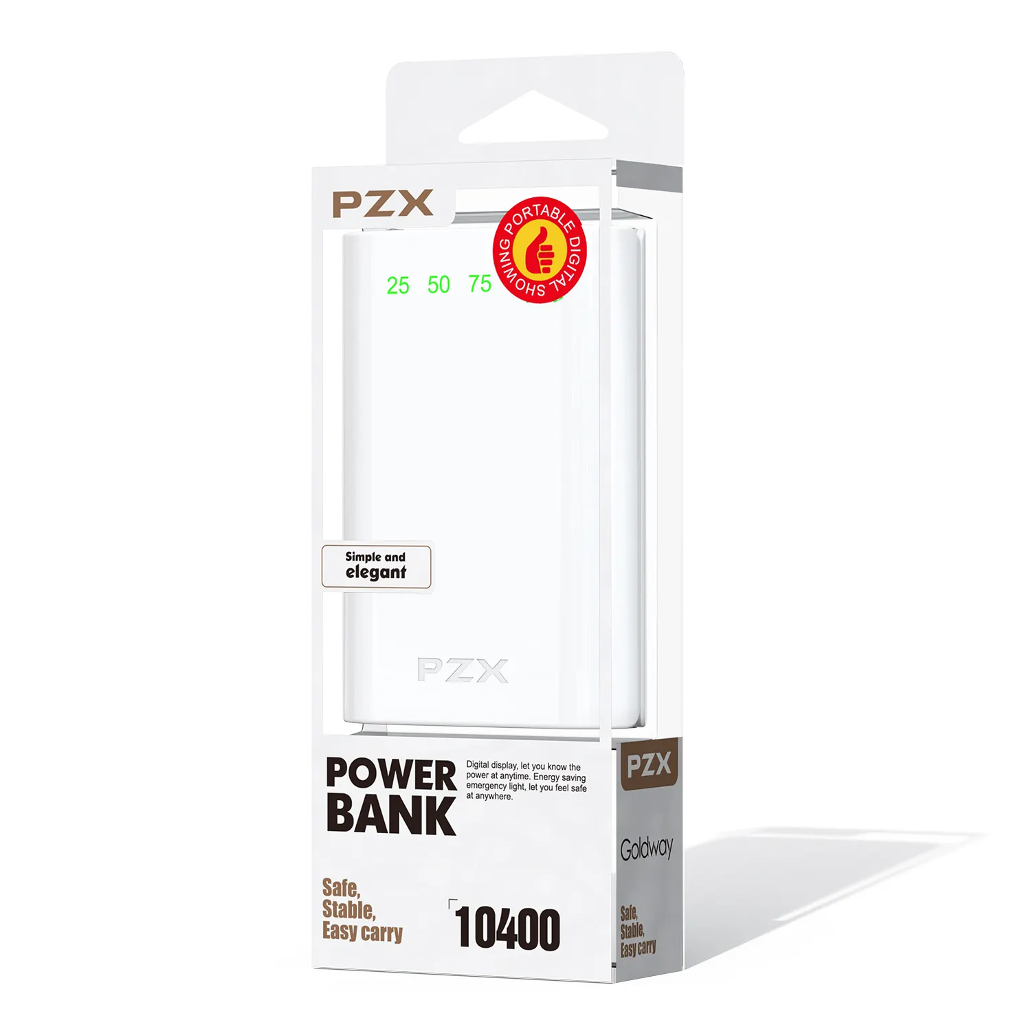 PZX C146 Mini Gift Warranty Pocket Power Bank Hot Selling 10400mah with LED Light Fashion Gift Powerbank In Stock