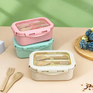 Portable Eco-Friendly Wheat Straw Fiber Bento Lunch Box with Microwavable Spoon Fork Cutlery for Students Workers and Newborns - Product Image 4