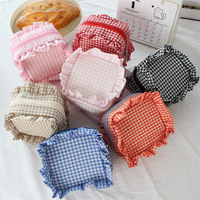 Collection pour filles : Mini trousse de maquillage carrée à carreaux, sac de rangement zippé pour femme, idéal pour bijoux, voyages et articles de toilette