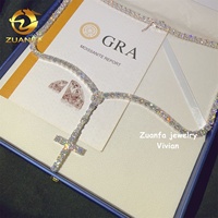 Collier chaîne tennis en argent sterling 925, style hip-hop, avec croix en moissanite certifiée GRA, passe le test du diamant