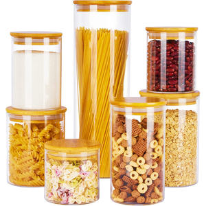 Bocaux de cuisine personnalisés avec couvercle en bambou pour aliments, élégants récipients de stockage en verre borosilicate avec couvercle en bois - Product Image 1