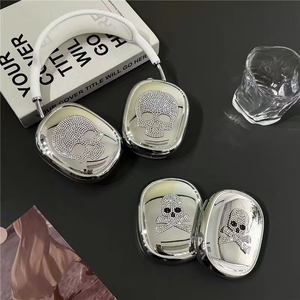 סיטונאי חדש עבור airpods מקסימום כיסוי דפוס גולגולת יהלום חצוורת מכסף סיליקון יוקרתי - Product Image 1
