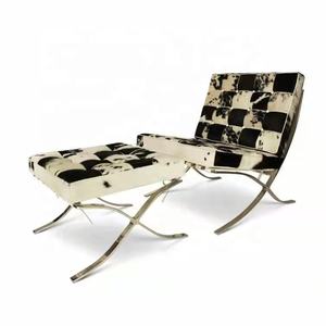 OEM ODM lujo calidad Metal acero Base Vintage cuero marrón asiento <span class=keywords><strong>Barcelona</strong></span> silla sofá con pie taburete sala de estar dormitorio - Product Image 6